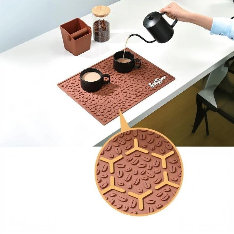 Coffee Bean Pattern Soft PVC Coffee Bar Mat Non Slip Quick Draining Waterproof Pad for Home Kitchen Countertop Decor