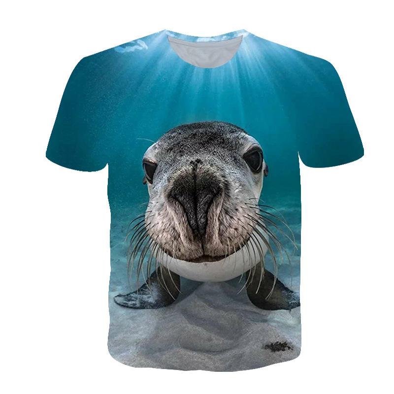 Sommer Bequem Weich Rundhals Kurzarm T-Shirt Robben Serie 3D Digital Gedruckt Locker Mode Übergröße Herren Damen T-Shirts