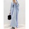 and South Korea Spring & Fall New Arrival Polo Collar Stripes Loose Hong Kong Style Loose and Idle Casual Long Sleeves Single-Breasted Shirt Dress
