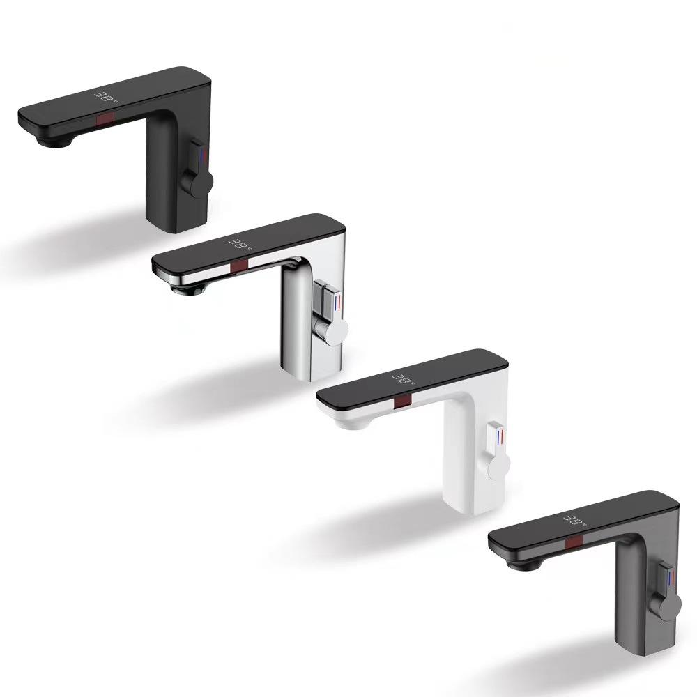 Touchless Sensor Basin Faucet Smart Digital Display Bathroom Sink Faucets Grey Brass Sense Hot Cold Water Mixer Tap Crane