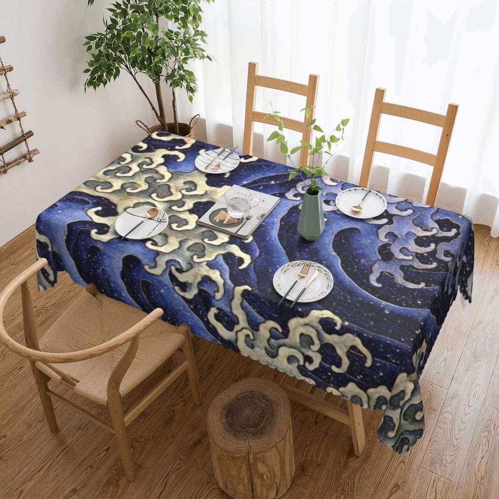 Great Wave Off Kanagawa Vintage Japanese Tablecloth Rectangular Waterproof Table Cover Cloth for Dining Room