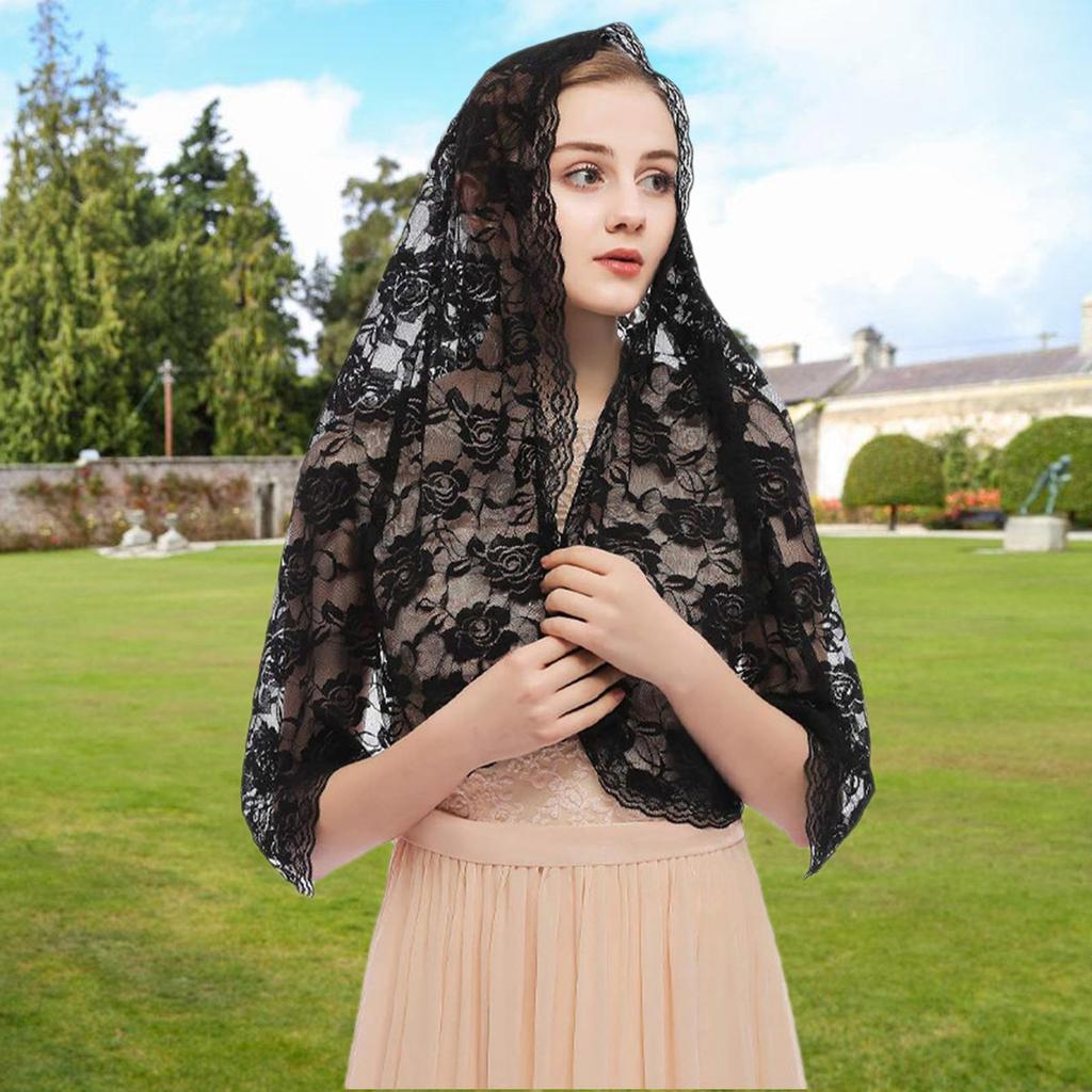 Woman Veil Lace Shawl Wedding Church Lace Trim Scarf Soft Floral Scarf Veil Wedding Headwear Supplies