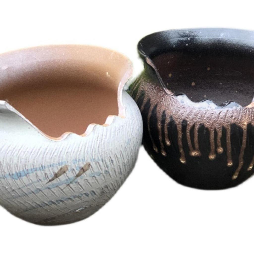 Handmade Coarse Pottery Wide-Mouth Flower Pot - Ceramic Zisha Succulent Planter with Rustic Cut-Edge Design for Chlorophytum