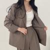 Women Spring Autumn Suit Coat Lapel Long Sleeve Flap Pockets Solid Color Loose Fit Casual Blazer Workwear