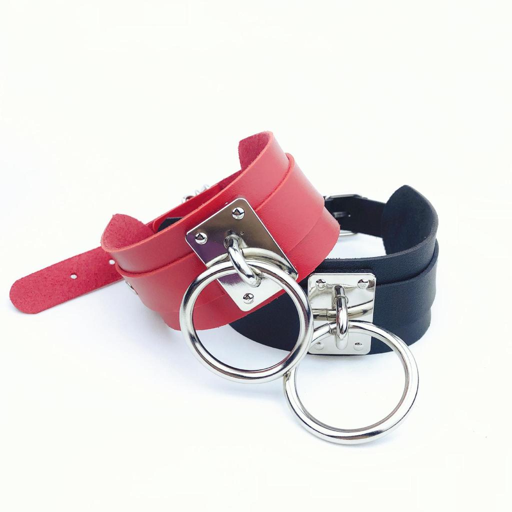 European & American Harajuku PU Leather O-Ring Choker Necklace - Street Style Nightclub Jewelry