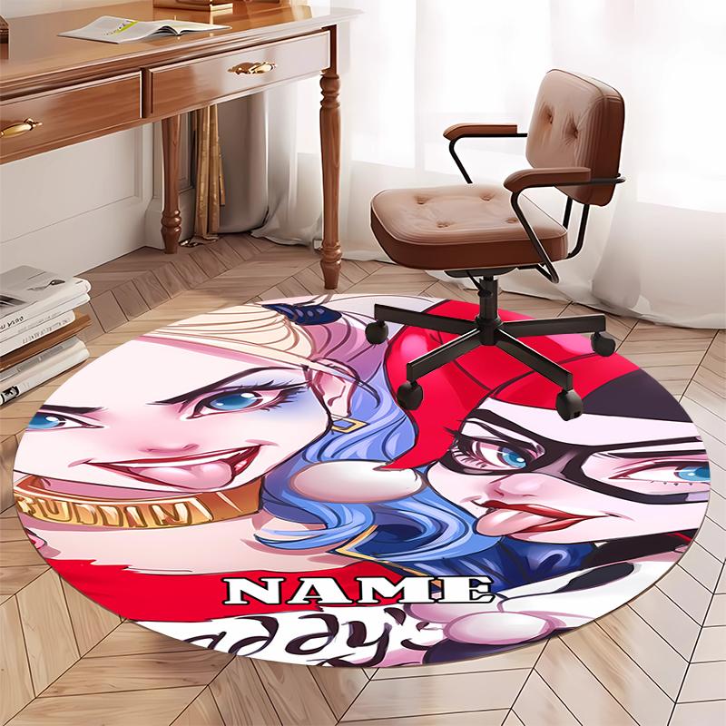 Custom Name Harley Quinn Printed Round Rug Carpet Chair Rug Area Rug Entryway Doormats,for Office Chair Living Room Bedroom Kitchen Room.