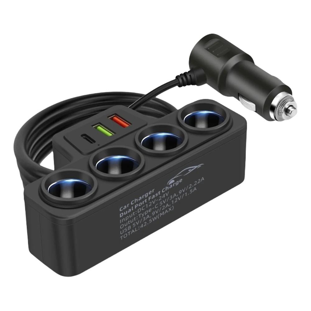 QC3.0+PD 3.1A Car Cigarette Lighter Adapter 12V-24V 4-Socket Car USB Charger 120W Phone Power Adapter USB Phone Charger Adapter