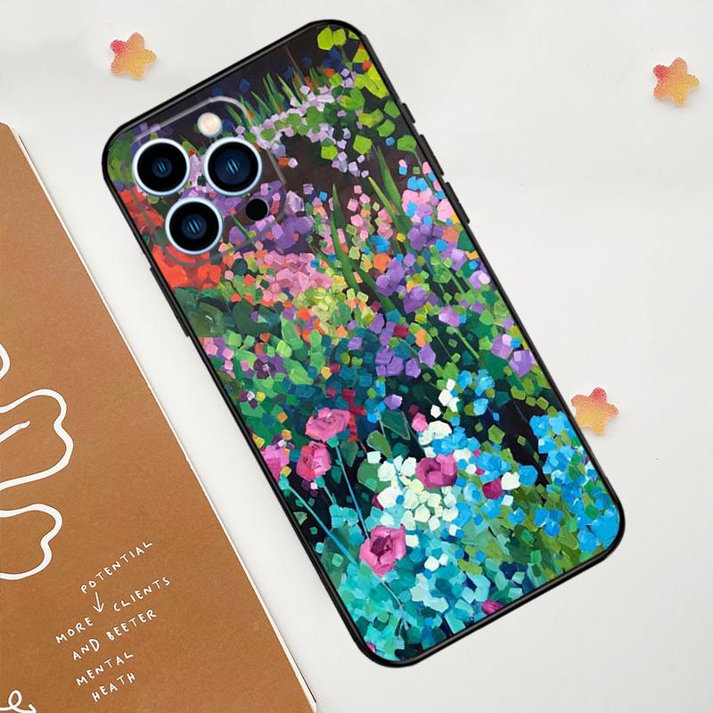 Colourful Flower Painting Art Case For iPhone 15 16 14 13 12 11 Pro Max Plus X XR XS Max 12 13 Mini Soft Bumper Cover
