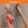 European Style Crystal Bow Tie Strap High Heels For Women With Pvc Upper And Rubber Sole