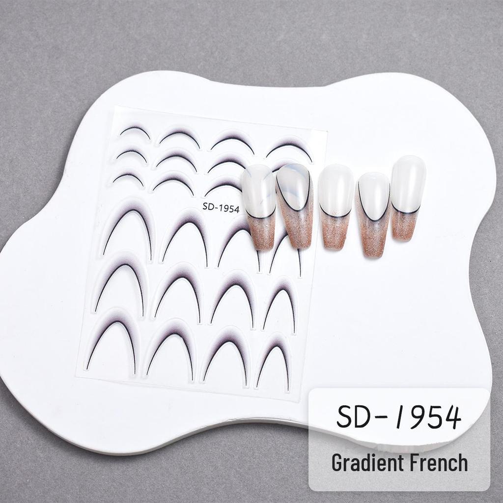 French Gradient Nail Stickers: Red, Black, White Striped Decals