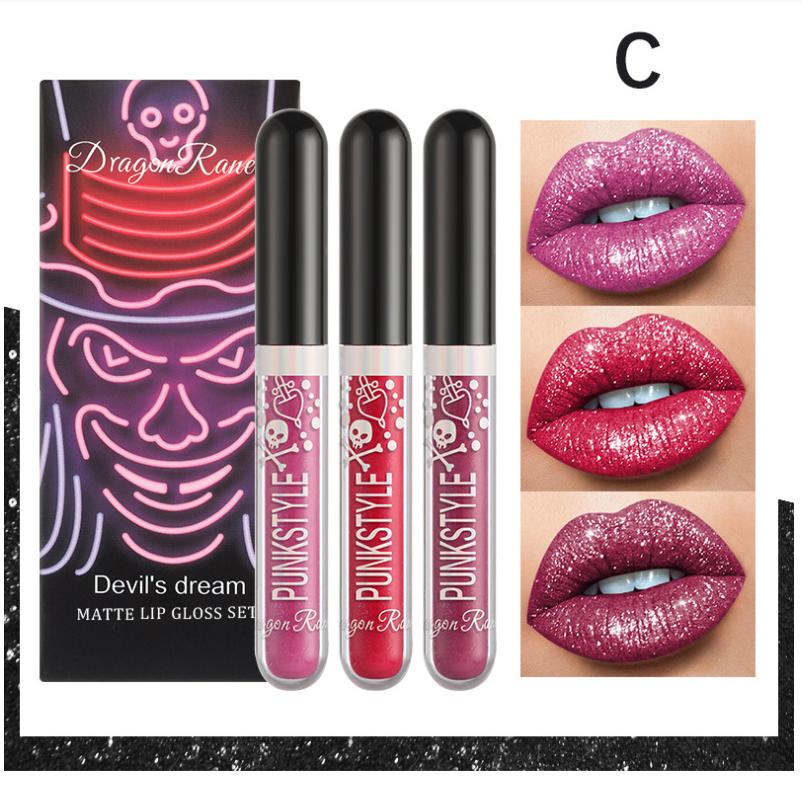 

Набор помады для Хэллоуина 4 цвета Smakup Невыцветающий блеск для губ Макияж для губ Матовая помада Блестящая сверкающая помада Черная помада Фиолетовая помада