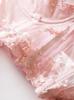 Pink Mesh Embroidered Corset Lingerie: Sexy Bandeau with Fishbone Detailing