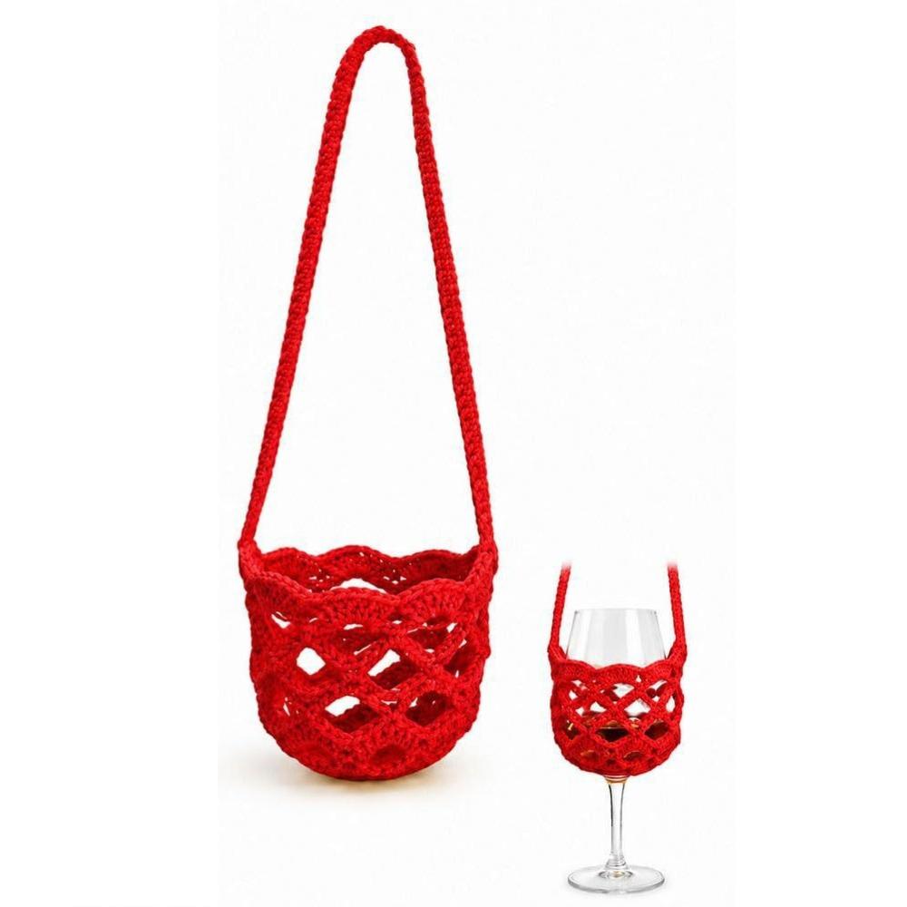 Knitted Wine Bottle Carrier Solid Color Mesh Tote Bag Portable Water Tote Bag Party Decor