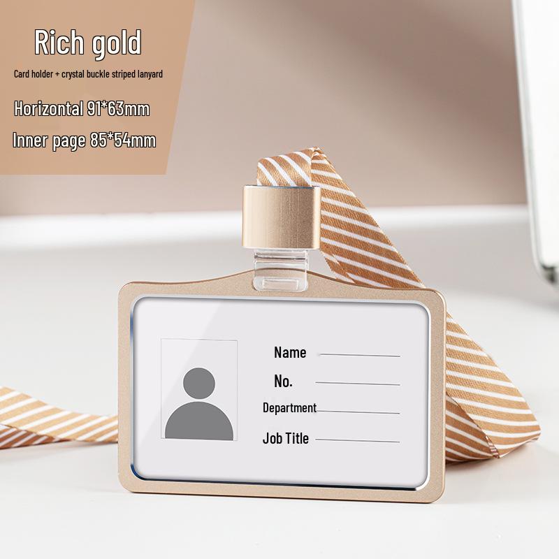 Aluminum Alloy ID Card Holder with Crystal Buckle Lanyard for Employees and Students