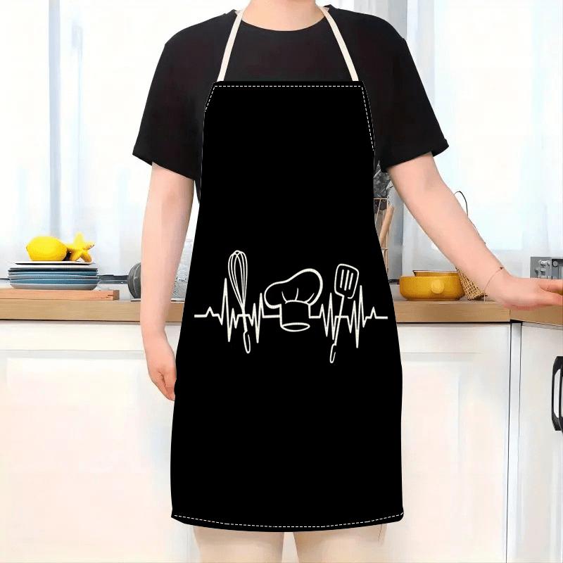 1pcs Chef Apron Linen Kitchen Cooking Baking Gift For Chef Cook Heartbeat Print Black White Utensils Hat Professional Culinary