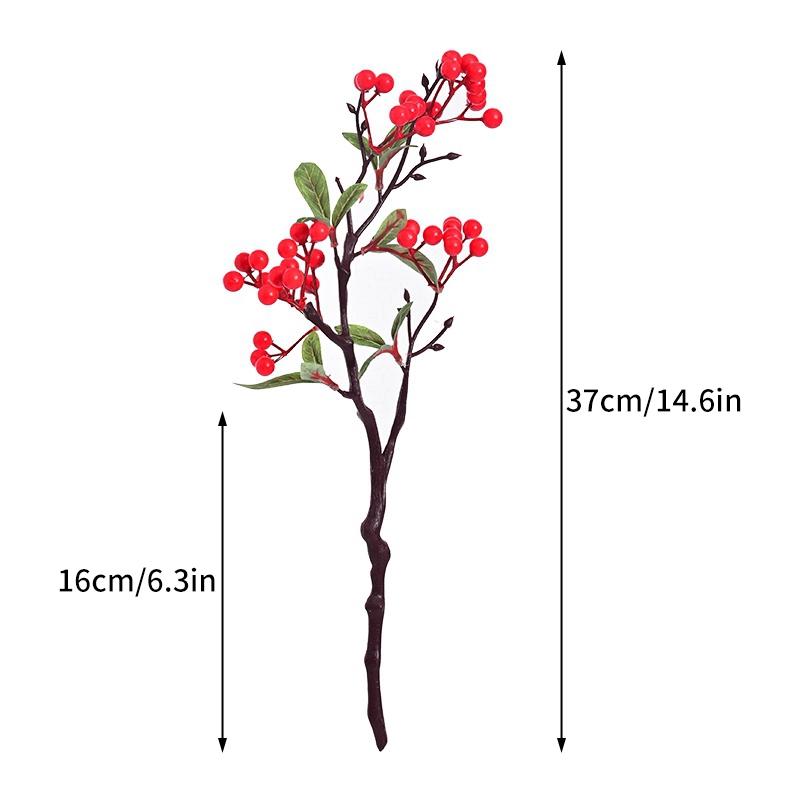 New Year'S Berry Flower Arrangement Chinese Red Fruit Golden Simulated Leaves Wealth Fortune Blessing Flower Vase Bucket Decor