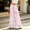 Damen Palazzo-Hose mit Taschen Hoher Bund Kordelzug Lässig Lockerer Schnitt Lange Hose für den Alltag