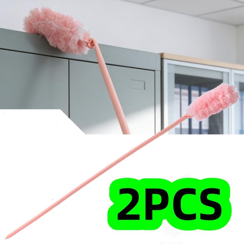 2-Pack Long Pink Dust Duster, Extendable, Electrostatic Adsorption, Kitchen and Bathroom Microfiber Adsorption Tool, Cleaning Feather Duster