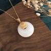 Ancient Style Influencer Live Stream Necklace: Gold-Plated Peace Buckle with Imitation Hetian Jade - Perfect Retro Gift for Mom