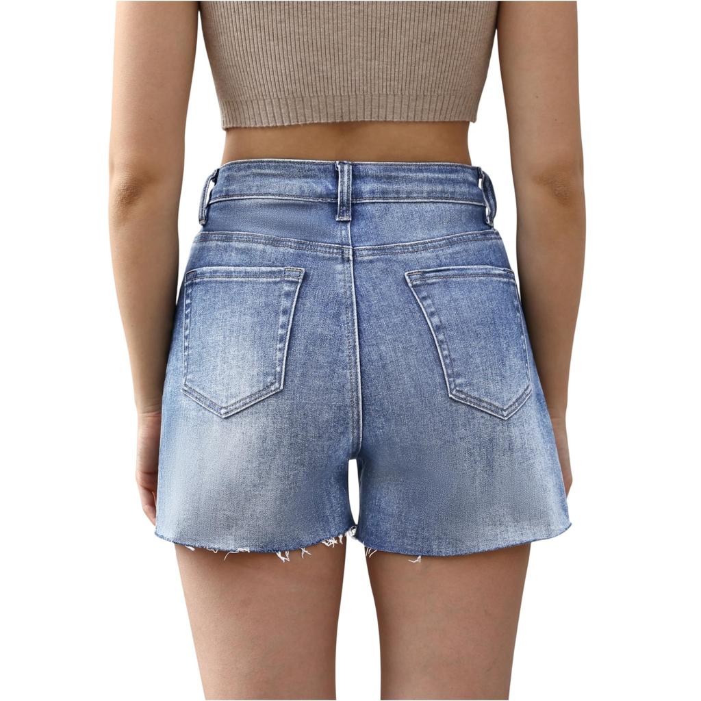 Women's Color Jeans Stretch Slim Fit Distressed Denim Shorts