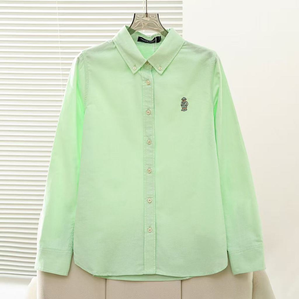 College Style Cotton Long Sleeve Shirt With Embroidery For Spring Casual Women