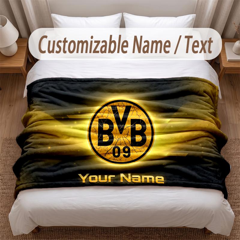 Borussia Dortmund Bedruckte Flanelldecke Benutzerdefinierter Name Text Weiche Warme Decke für Schlafzimmer Feiertagsgeschenk