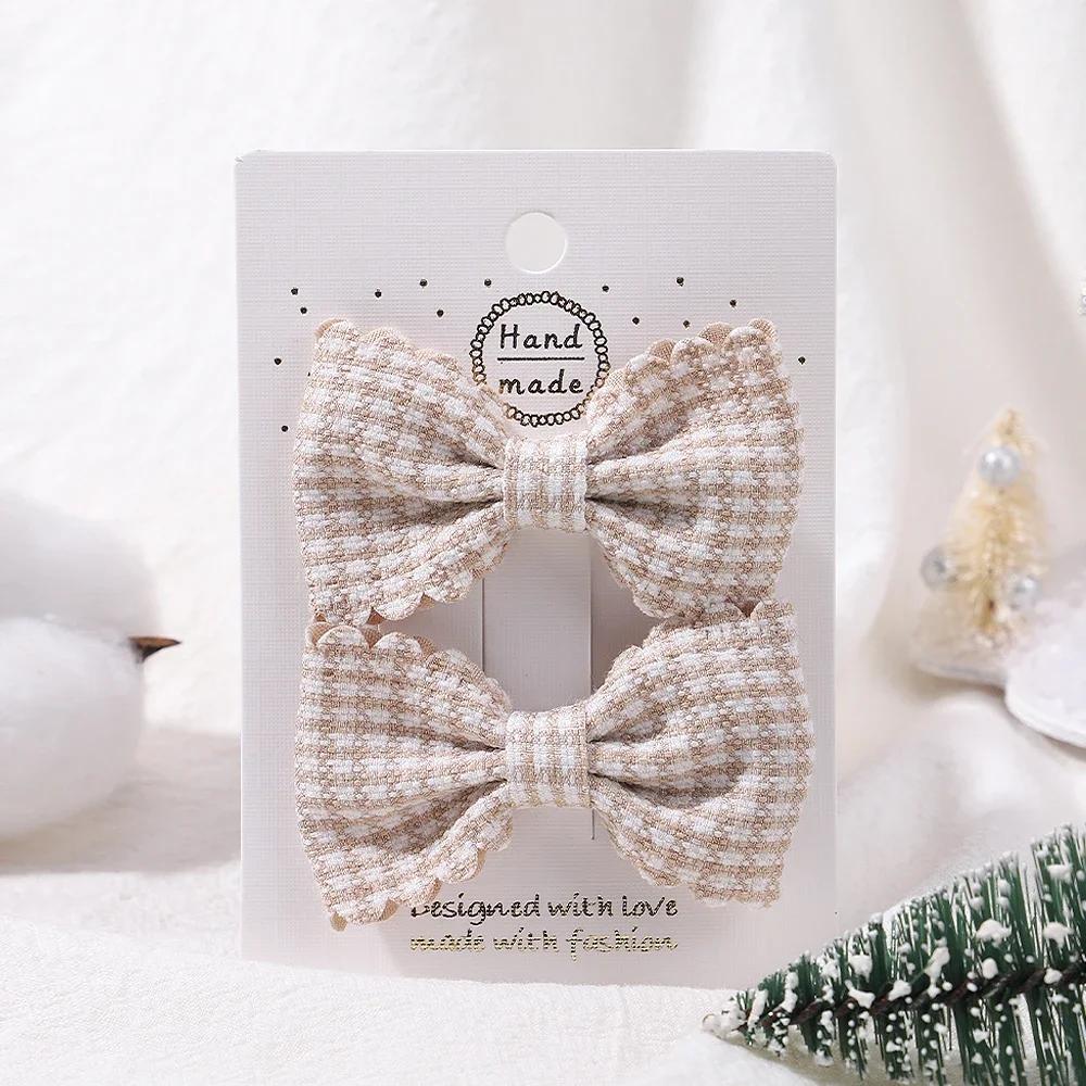 2Pcs/Set Solid Color Nylon Kids Bows Hair Clips for Baby Girls Handmade Bowknot Hairpin Barrettes Photograph Hair Accessories