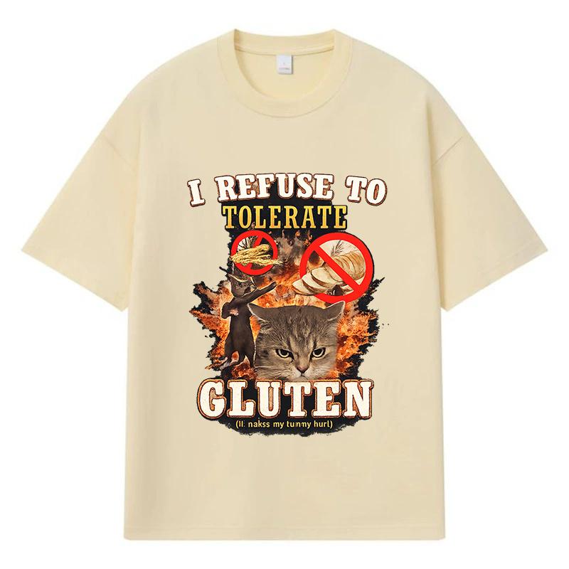 

2026 I Refuse To Tolerate Gluten Fun Tees Y2k Harajuku Street Trend 100% Cotton T Shirt Casual Oversized Summer Men T-shirt XXXL хакі