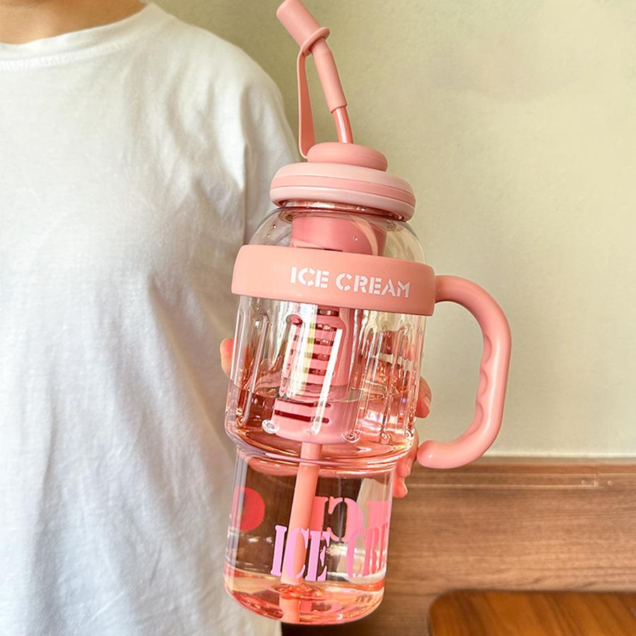Large Capacity Plastic Cup, Sports Portable Ice Cream Cup, Food Grade High Temperature Resistant Straw Water Cup