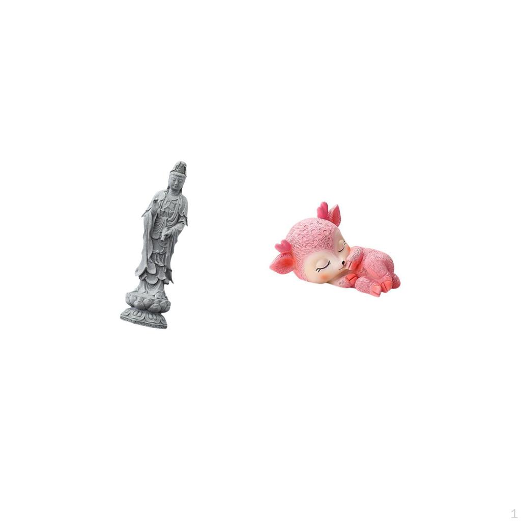 Guan Yin Buddha Ornament And Resin Sleeping Deer Figurine Feng Shui Tabletop Decoration for Cabinet
