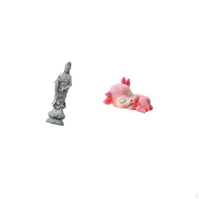 Guan Yin Buddha Ornament And Resin Sleeping Deer Figurine Feng Shui Tabletop Decoration for Cabinet