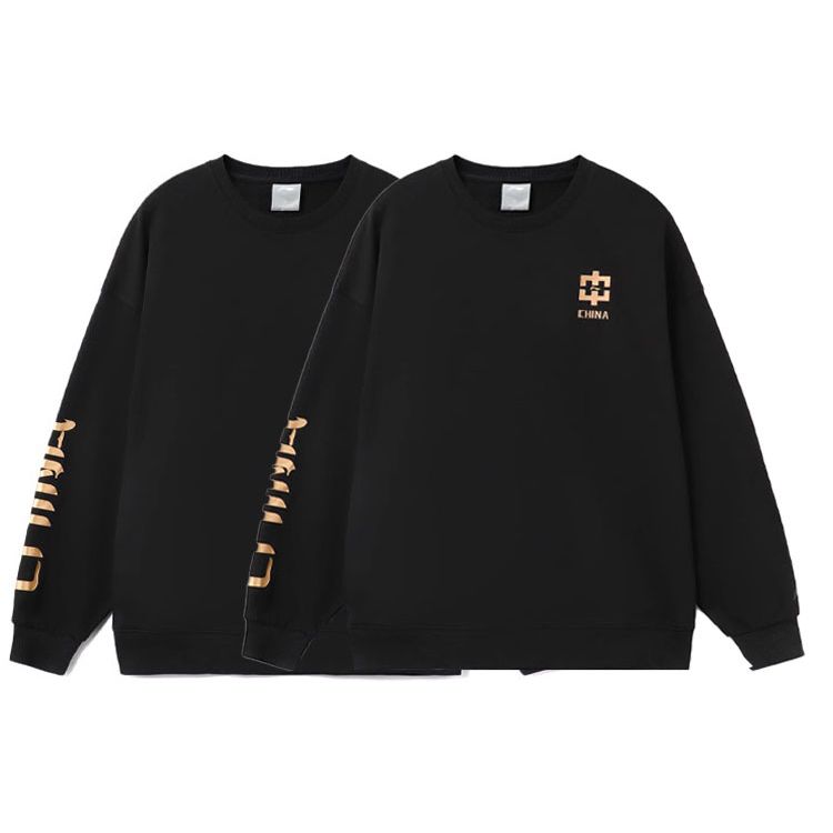 Li-Ning Printed Oversized Crew Neck Sweatshirt Unisex Tops Black AWDRB78-2