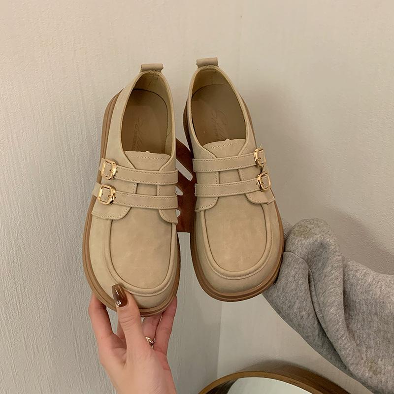 

New shoes comfortable shoes spring and autumn fashion one-word buckle strap single shoes 35 абрикосовий