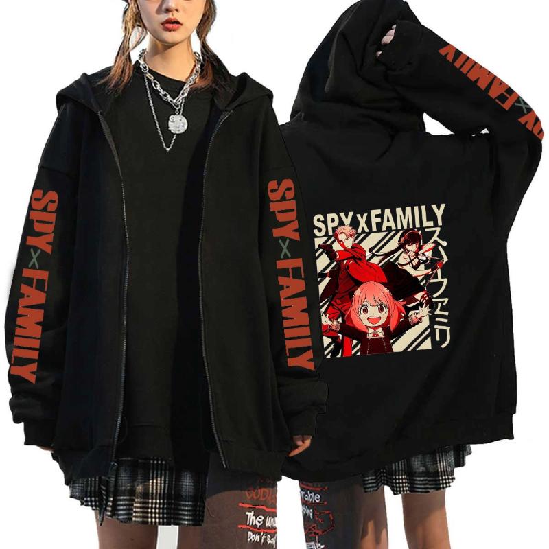 Anime Spy X Family Graphic Print Fleece Zipper Hoodie Fall & Winter Fashion Sports Sweatshirt