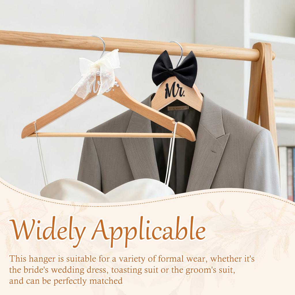 4Pcs clothes hangers Dress Hanger with Bow Pearl Bride Groom Gown Dress Tuxedo Suit  Anti Slip WoodenHanger Wedding Supplies