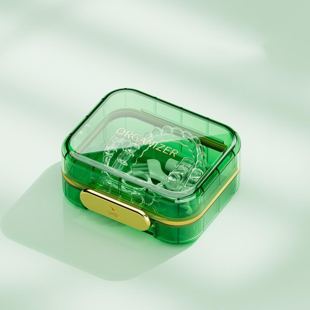 

Durable Portable Invisible Braces Box Transparent Sealed Denture Storage Box Mini Orthodontic Retainer Case зелений