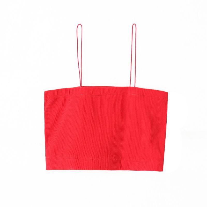 

2023 Summer Women s Clothing Fashion European and American Style Pure Color Silm Stretch Plaid All-Matching Short Midriff-Baring Camisole Red M