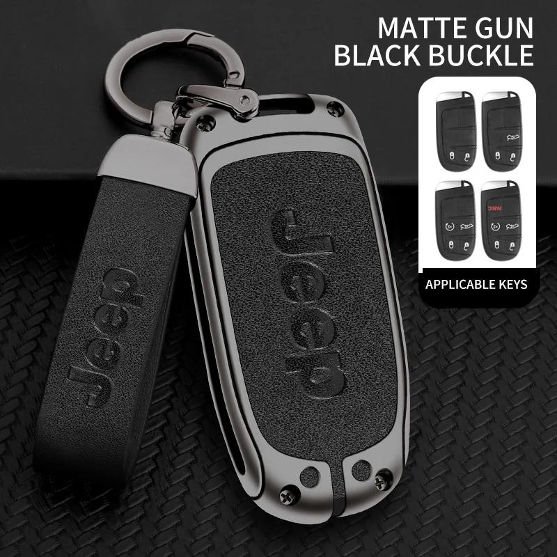 For Jeep Zinc Alloy Leather Car Key Cover Case Fob for Jeep Renegade Compass Cherokee Grand for Chrysler 300C Wrangler Car Ac