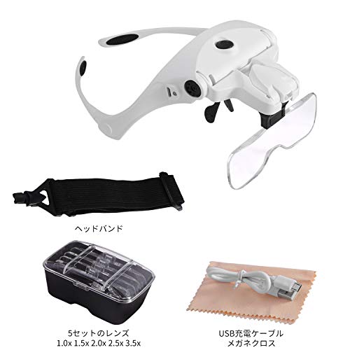 LEDGLE Head Magnifier, Eyeglasses-Style Magnifier, USB Rechargeable, with LED Light, 5 Lenses (1.0x, 1.5x, 2.0x, 2.5x, 3.5x), Dual-Use Magnifying Glas