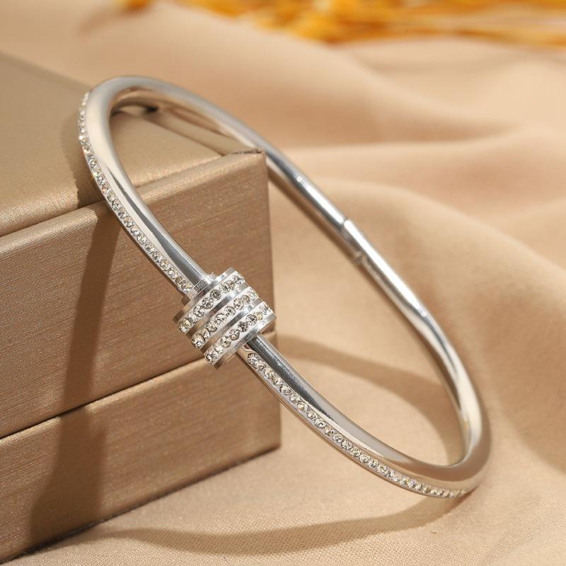 Titanium Steel Bracelet - Versatile and Fashionable Waist-rotating Open Bracelet - High-end Diamond Bracelet