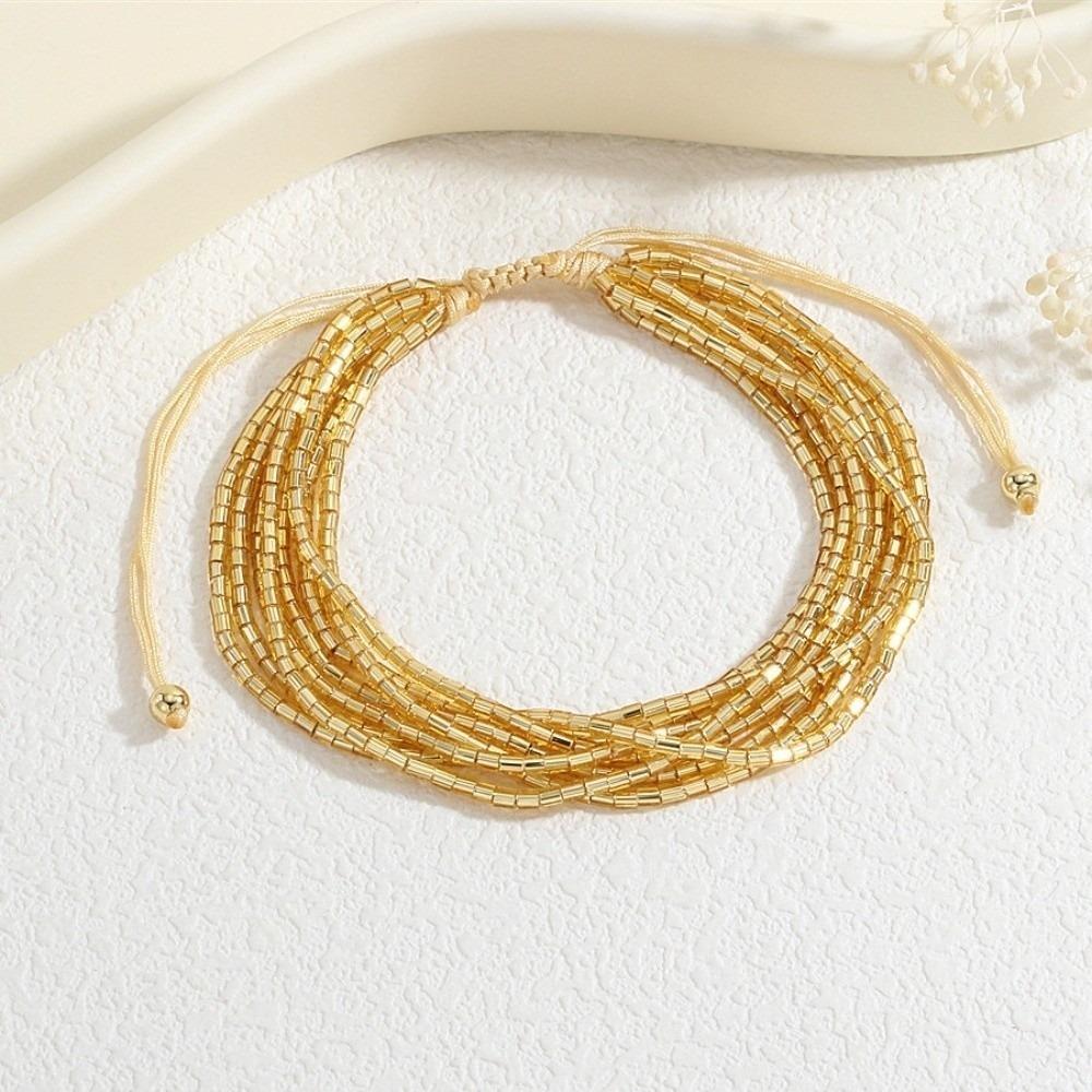 

Colorful Bohemian Style Hand Chains Boho Multilayer Bracelets Simple Thin Beads Bracelets Beach золотой