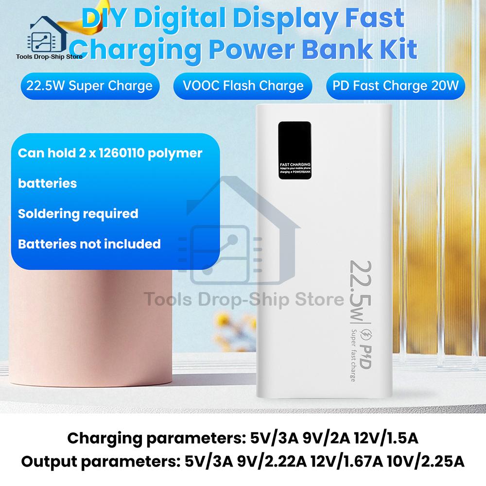 22.5W Fast Charging Module Power Bank Battery Holder 2* 1260110 Quick Charge PD Battery Holder Power Bank Case DIY Shell