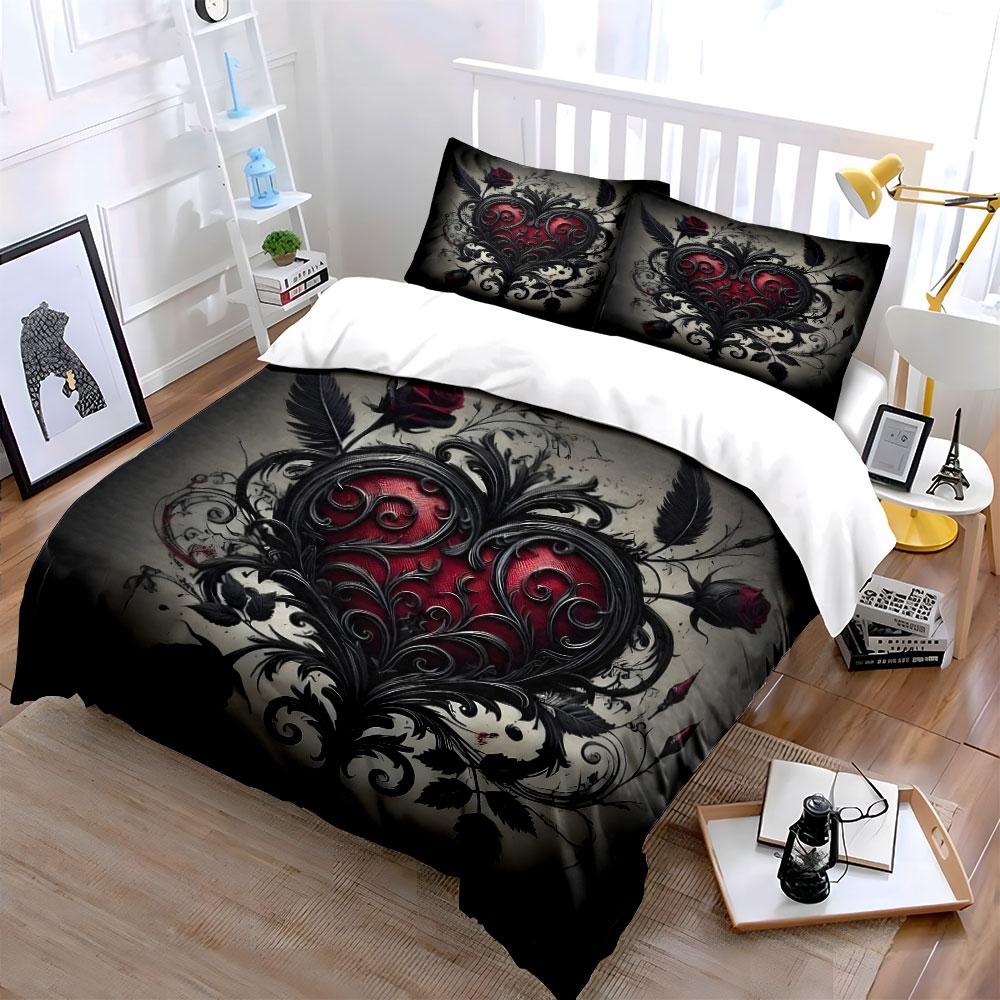 Ornate Gothic Heart Design Bedding Duvet Cover Set (1*Duvet Cover 2*Pillowcases, without duvet insert)