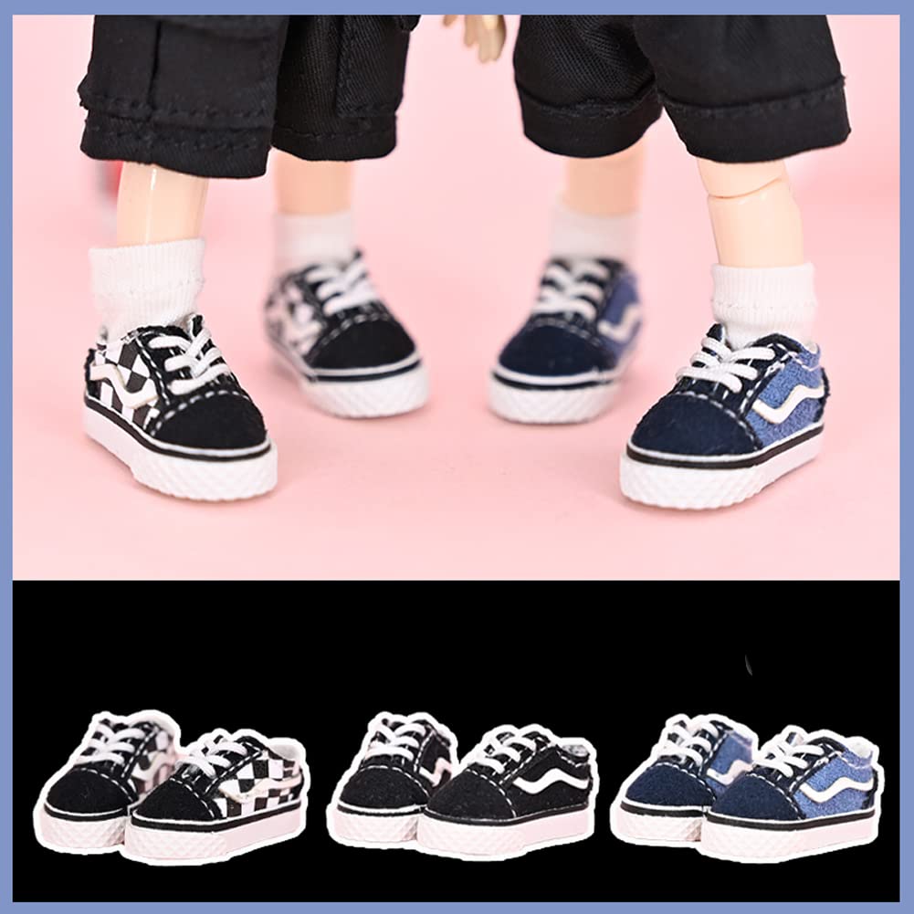 rakulifey Obitsu 11 Shoes, OB11 Shoes for Obitsu Doll 11cm, Sneakers, 1/12 BJD Doll Shoes, 3 Colors, Gift (Black + Blue)