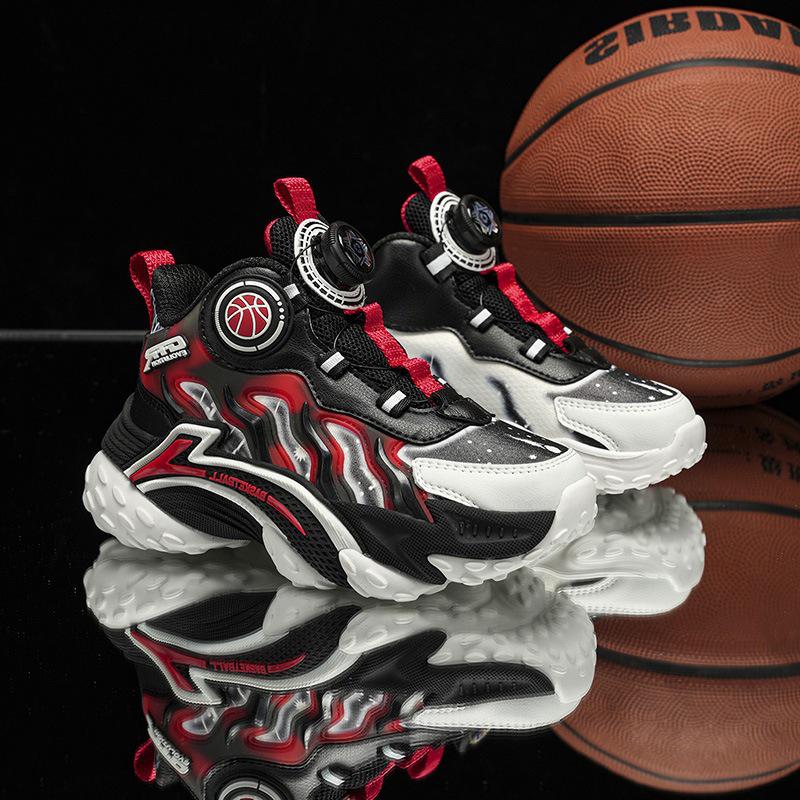 High-Top Basketballschuhe für Kinder - Herbst/Winter 2025 Leder, Drehverschluss, Abriebfeste Laufschuhe