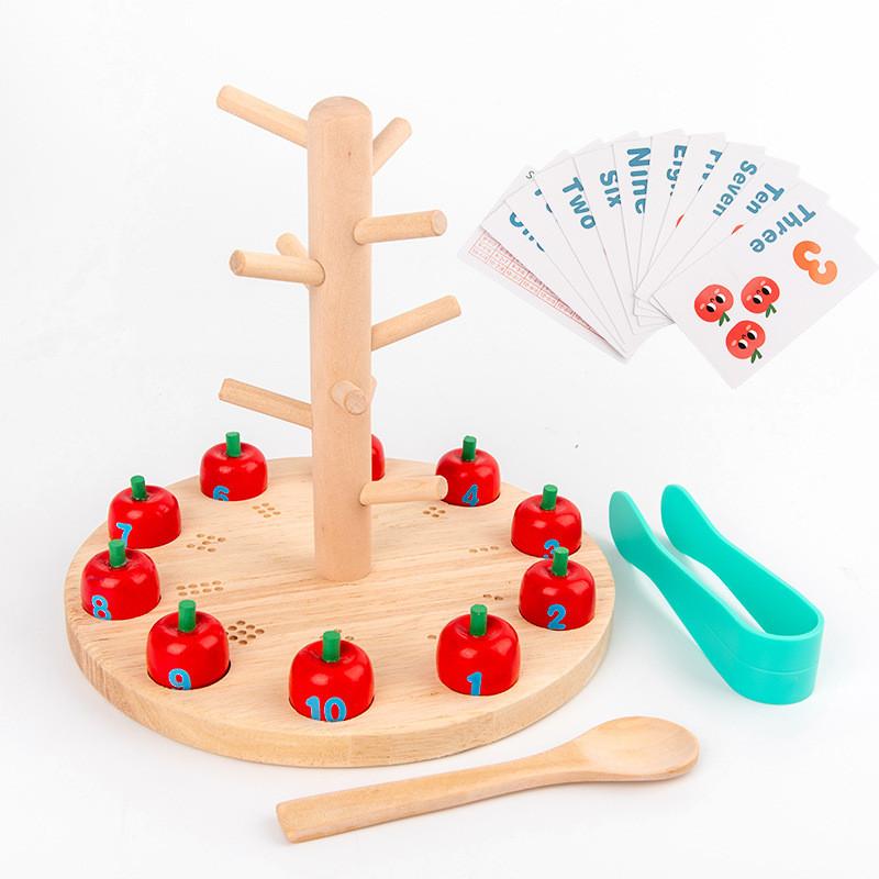 Wooden Apple Picking Game For Kids Educational Toy Family Learning Activity