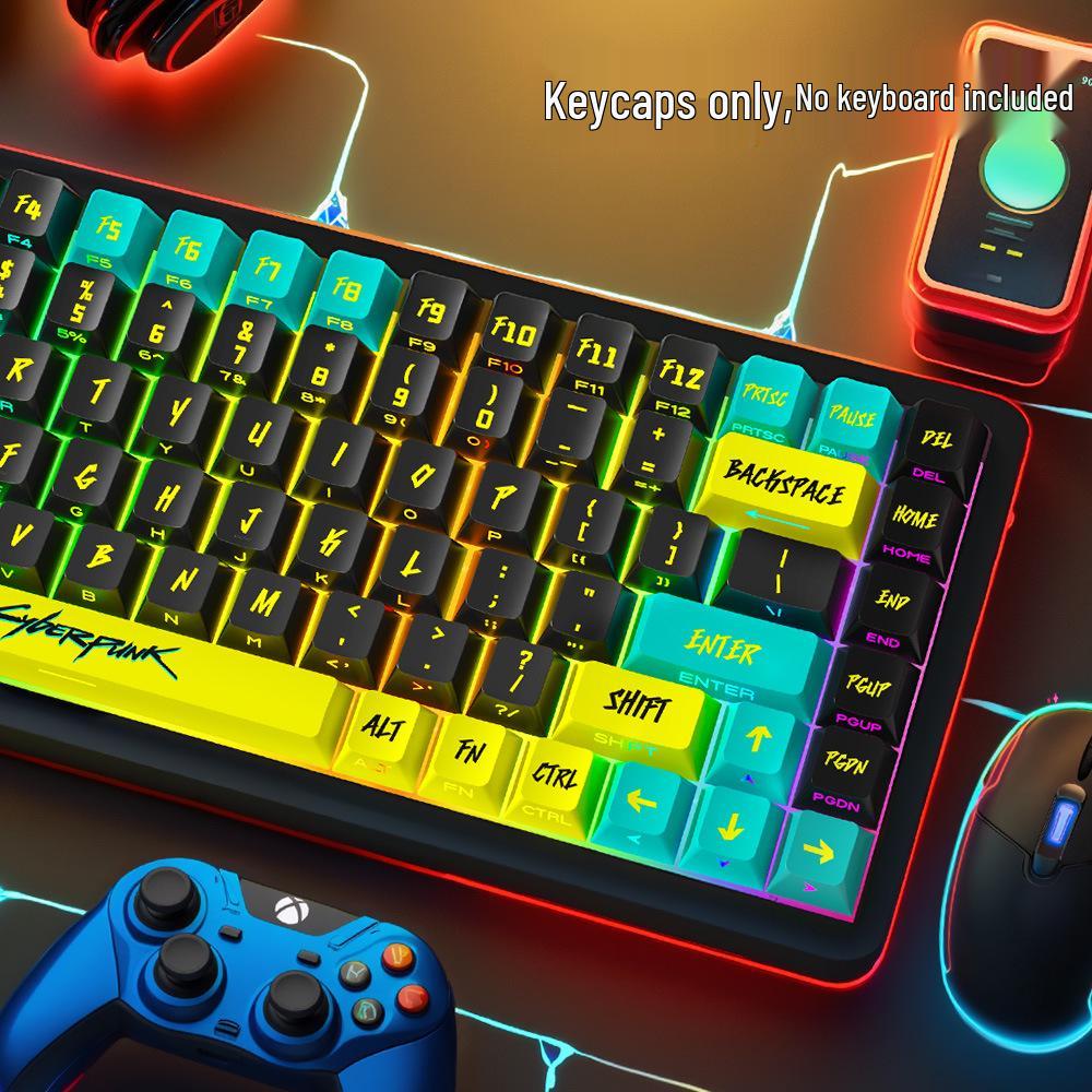 Cyberpunk Transparente PBT Fünfseitige Thermosublimation Mechanische Tastatur Russische Tastenkappen