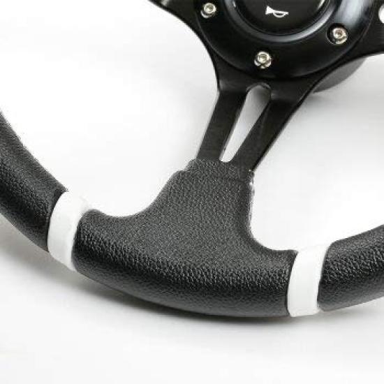 Deporacing Steering 32mm Deep White Drifting White Cross Faux Leather PVC Wheel, Cone, 70mm, & Stitch, (DD32PW)