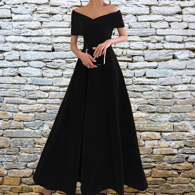 European and American One-word Shoulder Dress Small Man Wedding Engagement Long Banquet Bride Evening Dress Women
