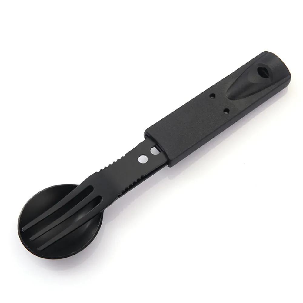 Multifunktionelles Campingmesser Outdoor-Set Edelstahlbesteck mit Pfeife Löffel Gabel Winddichte Kombinationsausrüstung